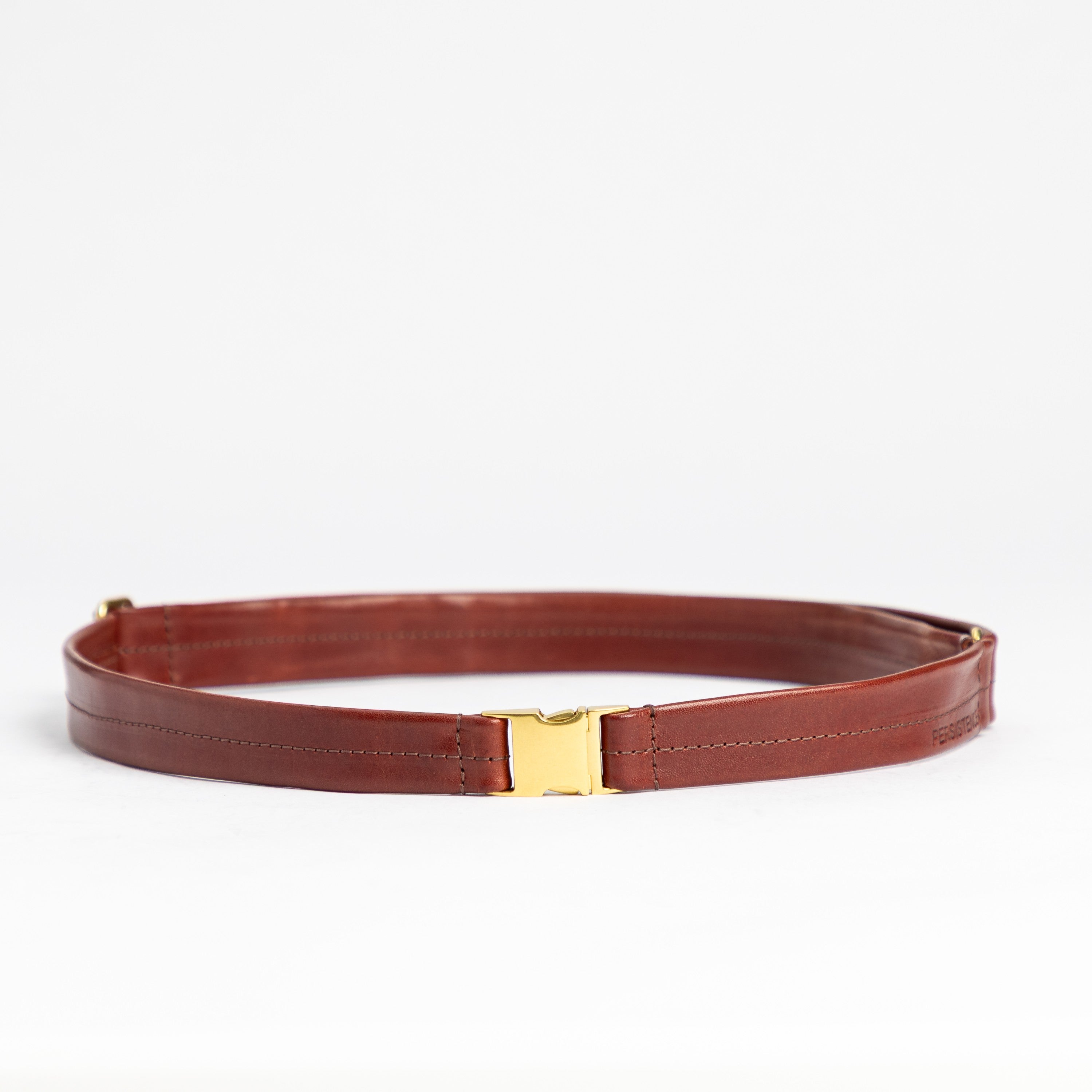 Festival Bag | Sangria smooth full-grain leather waist strap with polished gold-tone buckle, embodying luxury and minimalist design