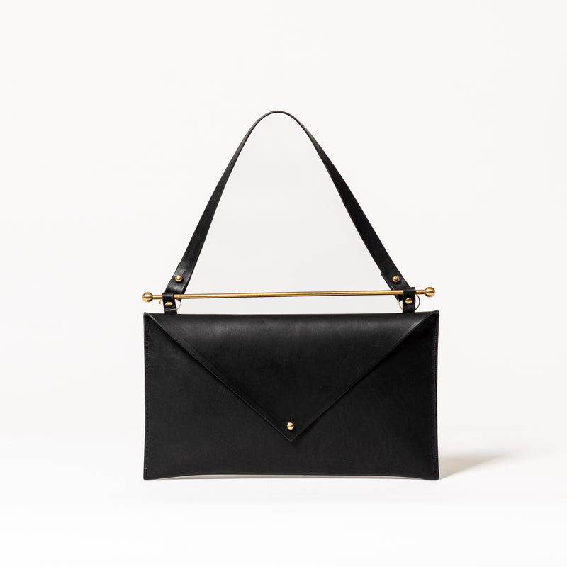 Formal black envelope purse with strap | Luna Fashion House