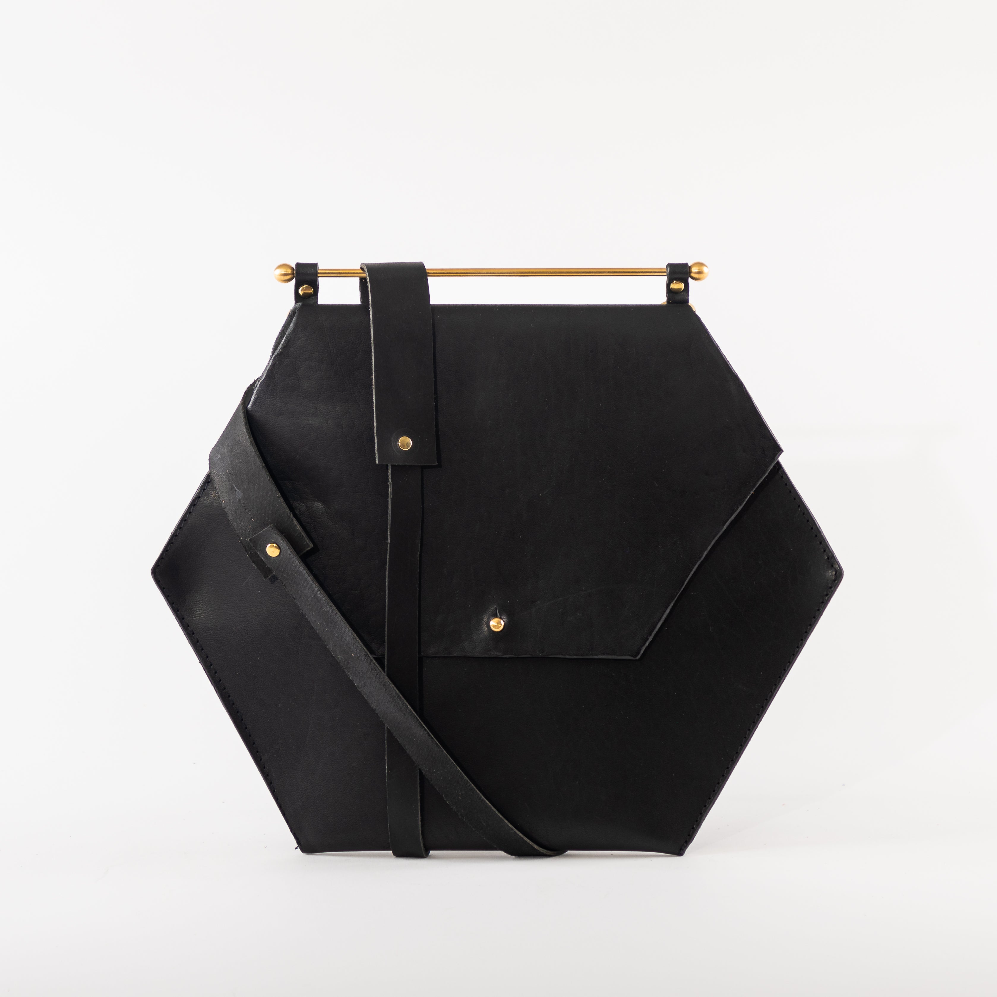 Large Hexagon Bag | Black | Luxury Handmade Leather Convertible Purse ...